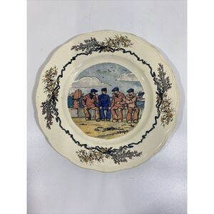 Vintage‎ Sarreguemines French Story Plate Sailor Men Port De Roscoff France 8”